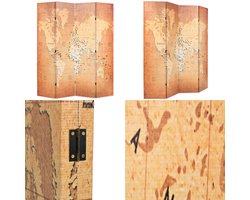 vidaXL Kamerscherm inklapbaar wereldkaart 160x170 cm geel - Kamerverdeler - Kamerverdelers - Paravent - Paravents