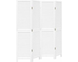 vidaXL - Kamerscherm - met - 4 - panelen - massief - paulowniahout - retro - wit