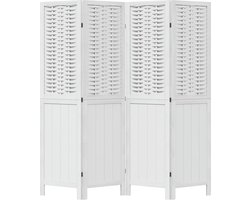 vidaXL - Kamerscherm - met - 4 - panelen - massief - paulowniahout - wit