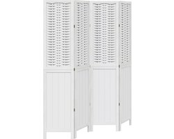 vidaXL - Kamerscherm - met - 4 - panelen - massief - paulowniahout - wit