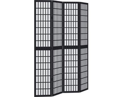 vidaXL - Kamerscherm - met - 4 - panelen - massief - paulowniahout - zwart