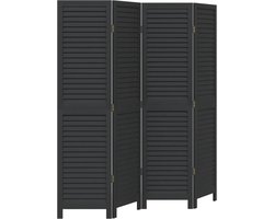 vidaXL - Kamerscherm - met - 4 - panelen - massief - paulowniahout - zwart