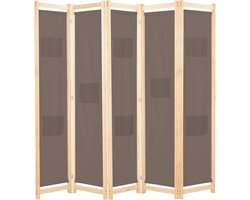 vidaXL - Kamerscherm - met - 5 - panelen - 200x170x4 - cm - stof - bruin