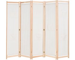 vidaXL - Kamerscherm - met - 5 - panelen - 200x170x4 - cm - stof - crème