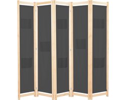 vidaXL - Kamerscherm - met - 5 - panelen - 200x170x4 - cm - stof - grijs