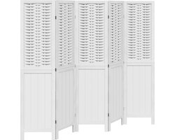 vidaXL - Kamerscherm - met - 5 - panelen - massief - paulowniahout - wit