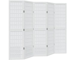 vidaXL - Kamerscherm - met - 5 - panelen - massief - paulowniahout - wit