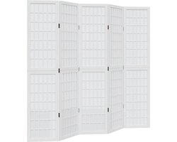 vidaXL - Kamerscherm - met - 5 - panelen - massief - paulowniahout - wit