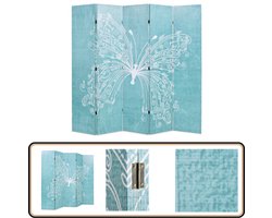 vidaXL Kamerscherm - Vlinderprint - 200x170 cm - Blauw Kamer Verdeler - Paravent - Vlinder Print - Blauwe Kamerdecoratie - Room Divider