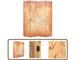 vidaXL Kamerscherm Wereldkaart - Geel - 160x170 cm Kamerscherm - World Map - Privacy Screen - Designkamerdecoratie - Vintage Style