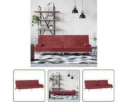 vidaXL Kanapé Bed - Slaapbank - Slaapbank met bekerhouders kunstleer wijnrood - Lounge Sofa - Design Bank - Rood Meubilair
