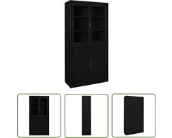 vidaXL Kantoor Kast - Archief Kast - Kantoorkast met schuifdeuren 90x40x180 cm staal zwart - Metalen Kast - Schuivendeurs - Opbergsysteem