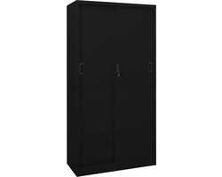vidaXL - Kantoorkast - met - schuifdeuren - 90x40x180 - cm - staal - zwart