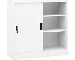 vidaXL - Kantoorkast - met - schuifdeuren - 90x40x90 - cm - staal - wit