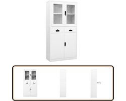 vidaXL Kantoorkast - Wit - 90x40x180 cm - Staal & Glas Kantoor Kast - Archief Kast - Metalen Kast - Witte Kast - Bureau Accessoires