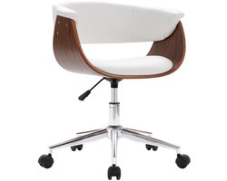 vidaXL - Kantoorstoel - draaibaar - gebogen - hout - en - kunstleer - wit