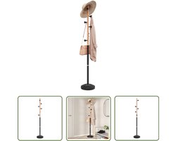 vidaXL Kapstok - 177 cm - Gepoedercoat ijzer - Zwart Kapstok - Houten Kapstok - Metalen Kapstok - Entreehal Decoratie - Garderobe