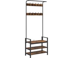 vidaXL - Kapstok - met - plank - Rook - Eiken - 75 - x - 34 - x - 184 - cm - Bewerkt - hout