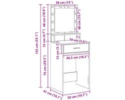 vidaXL - Kaptafel - Beton - Grijs - 50 - x - 41 - x - 135 - cm - Bewerkt - hout