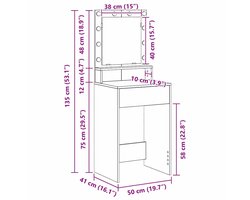 vidaXL - Kaptafel - Beton - Grijs - 50 - x - 41 - x - 135 - cm - Bewerkt - hout