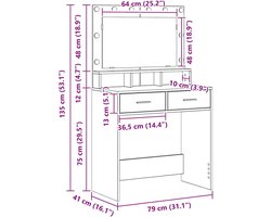 vidaXL - Kaptafel - Beton - Grijs - 79 - x - 41 - x - 135 - cm - Bewerkt - hout