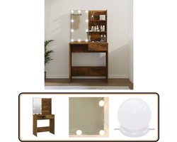 vidaXL Kaptafel - Bruineiken - LED-verlichting - 74,5x40x141 cm Kaptafel - Make-up Tafel - Dressing Table - Led Verlichting - Houten Kaptafel