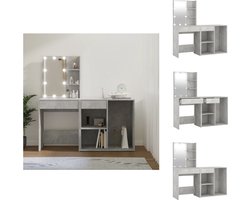 vidaXL Kaptafel - Kaptafels - Kap Tafel - Make-up Tafel - Kaptafel met kastje en LED's bewerkt hout betongrijs