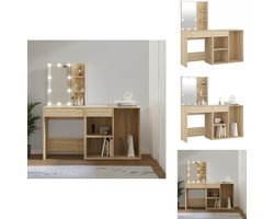 vidaXL Kaptafel - Kaptafels - Kap Tafel - Make-up Tafel - Kaptafel met kastje en LED's bewerkt hout sonoma eikenkleurig