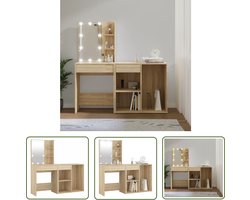 vidaXL Kaptafel - Make-up Tafel - Kaptafel met kastje en LED's bewerkt hout sonoma eikenkleurig - Dressing Table - Led Kaptafel - Houten Kaptafel