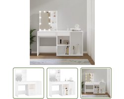 vidaXL Kaptafel - Make-up Tafel - Kaptafel met kastje en LED's bewerkt hout wit - Dressing Table - Led Verlichting - Bewerkt Hout