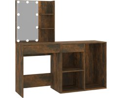 vidaXL - Kaptafel - met - kastje - bewerkt - hout - gerookt - eikenkleurig