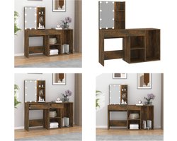 vidaXL Kaptafel met kastje bewerkt hout gerookt eikenkleurig - Kaptafelset - Kaptafelsets - Kaptafel Met Led - Kaptafel