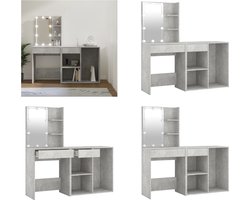 vidaXL Kaptafel met kastje en LED's bewerkt hout betongrijs - Kaptafel - Kaptafels - Kap Tafel - Make-up Tafel