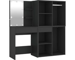 vidaXL - Kaptafel - met - kastjes - LED - bewerkt - hout - zwart