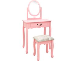 vidaXL - Kaptafel - met - kruk - 65x36x128 - cm - paulowniahout - MDF - roze