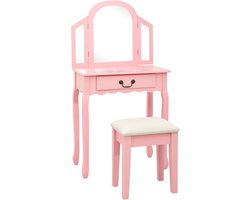 vidaXL - Kaptafel - met - kruk - 65x36x128 - cm - paulowniahout - MDF - roze