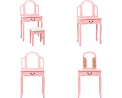 vidaXL Kaptafel met kruk 65x36x128 cm paulowniahout MDF roze - Kaptafel - Kaptafels - Opmaaktafel - Opmaaktafels