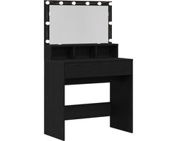 vidaXL - Kaptafel - met - lade - Zwart - Eiken - 80 - x - 41 - x - 134,5 - cm - Bewerkt - hout