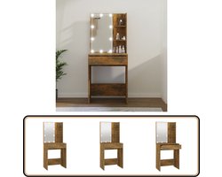 vidaXL Kaptafel met LED 60x40x140 cm gerookt eiken Kaptafel - Make-up Tafel - Dressing Table - Badkamermeubilair - Led Verlichting