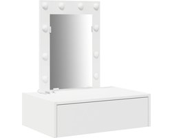 vidaXL - Kaptafel - met - LED - -striplichten - Wit - 60 - x - 40 - x - 70 - cm - Bewerkt - hout