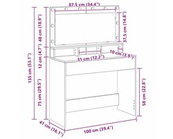 vidaXL - Kaptafel - met - plank - Bruin - Eiken - 100 - x - 41 - x - 135 - cm - Bewerkt - hout