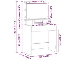 vidaXL - Kaptafel - met - plank - Sonoma - Eik - 75,5 - x - 41 - x - 135 - cm - Bewerkt - hout