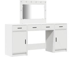 vidaXL - Kaptafel - met - spiegellichten - met - lade - 3 - pcs - Wit - Bewerkt - hout