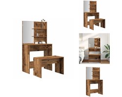 vidaXL Kaptafel Set - Kaptafel Sets - Kaptafel - Ijdelheid Tafel - Kaptafelset bewerkt hout oud houtkleurig