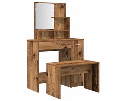 vidaXL Kaptafel Set - Kaptafel Sets - Kaptafel - Ijdelheid Tafel - Kaptafelset bewerkt hout oud houtkleurig