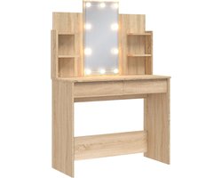vidaXL Kaptafel - Sonoma Eiken - Met LED-verlichting Kaptafel - Make Up Tafel - Dressing Table - Led Verlichting - Sonome Eiken