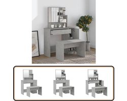 vidaXL Kaptafelset - Betongrijs - Inclusief Krukje Kaptafel - Make-up Tafel - Dressing Table - Badkamer Meubel - Beton Grijs