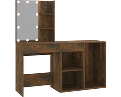 vidaXL Kaptafelset - Kaptafelsets - Kaptafel Met Led - Kaptafel - Kaptafel met kastje bewerkt hout gerookt eikenkleurig