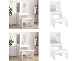 vidaXL Kaptafelset - Kaptafelsets - Kaptafel Met Led - Kaptafel - Kaptafelset met LED's bewerkt hout wit