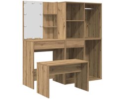 vidaXL - Kaptafelset - met - LED-verlichting - bewerkt - hout - artisanaal - eiken